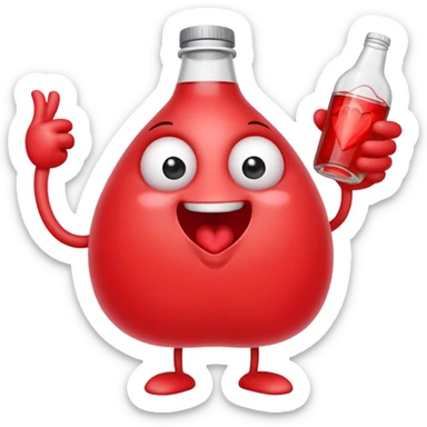 A red heart ❤️ with eyes, a mouth, and hands, looking tipsy and drunk, holding a bottle of drink in one hand, with a playful, wobbly expression sticker
