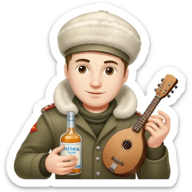 Russian software developer with shapka-ushanka, balalaika and vodka sticker