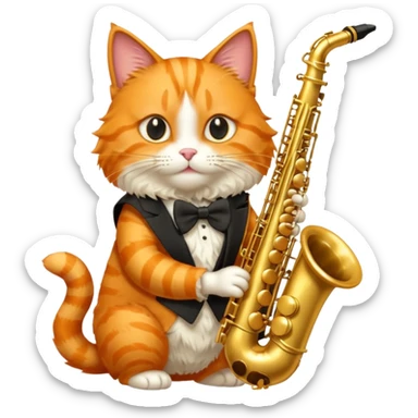orange cat play gold saxophone sticker