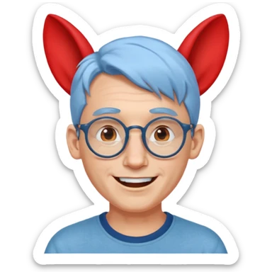 light blue haired man mid length hair with big ears and red earrings and spectaclesi happy sticker
