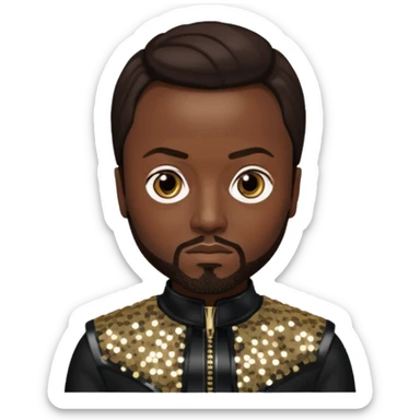 Will.i.am from Black Eyed Peas with dark brown hair, black sequin outfit  sticker