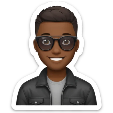 new york, cool young black guy with dark shades, fade haircut, cool smile sticker