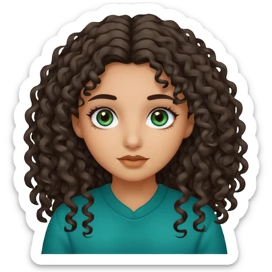 Girl with olive skin, teal eyes, and dark loose curly long hair sticker