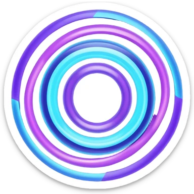 Futuristic retry symbol for a game: glowing circular energy ring with a rotating neon core, vibrant blue and violet Virtuosa colors, smooth soft shapes like a friendly floating orb, dynamic swirl effect suggesting a restart. Playful, modern, high-tech. No text. Full background. sticker