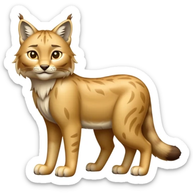 Cinematic-Lynx-Realistic-Full-Body-Standing on all fours-Emoji – Tail flicking slightly, head tilted dramatically, powerful yet sleek frame covered in soft golden-brown fur with faint spotting, long legs and large paws poised elegantly, simplified yet realistic focused features, highly detailed, glowing with an almost sarcastic glow. sticker
