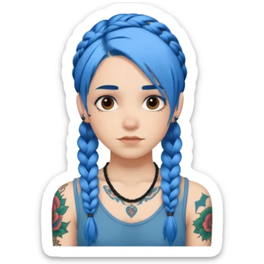 blue hair with braids and tattoos sticker