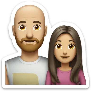 Bald man with beard and brunette girl long hair sticker