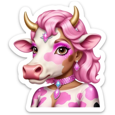 cowboy cow print pink drag queen glitter sparkles babe girl makeup diva brat sticker