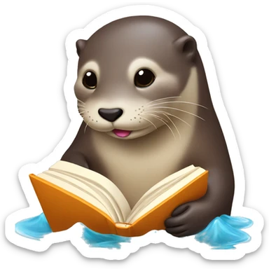 otter laying comfortably in water reading a colorful book sticker