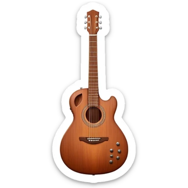 Cinematic Realistic Guitar, smooth mahogany body with intricate wood grain, steel strings reflecting soft light, gentle hand positioning on the fretboard, glowing with warmth and musical soul. sticker