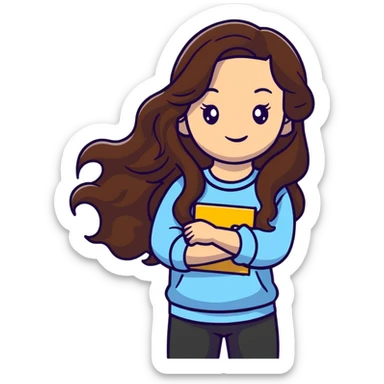 girl with long wavy brown hair and fair skin sticker