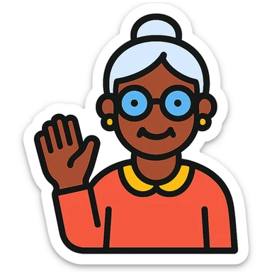 old black woman with glasses waving sticker