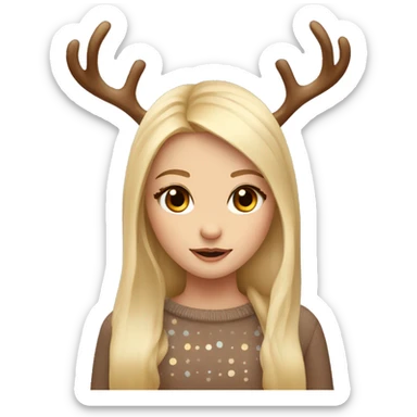 blonde reindeer girl long straight hair and antlers with cute dots  sticker