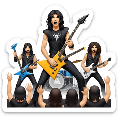 Icon for Heavy Metal: Anthrax band performing live on stage with electric guitars, drums, and a vocalist. The crowd is energetic, with heavy metal vibes. The design should capture the raw power and intensity of a live metal concert. Transparent background. sticker
