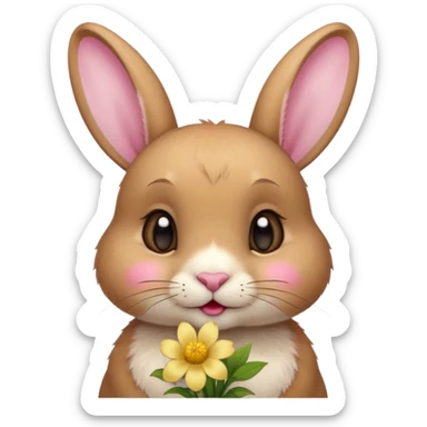 I want a cute short haired rabbit with a light yellow flower on its ears making a kissing face sticker