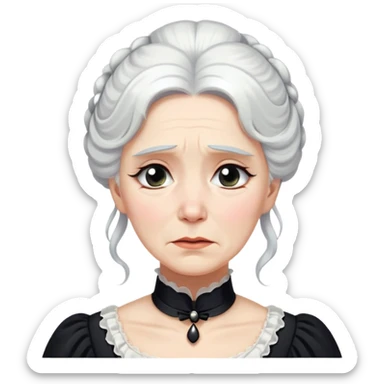 A Victorian woman with elegant coiffed white hair wearing a modest black mourning dress sobbing with tears streaming down her cheeks sticker