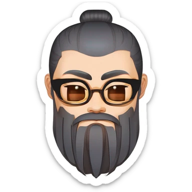、"Laozi: Ancient Chinese philosopher, Hanfu, topknot, beard, black beard, willow-leaf eyebrows, phoenix eyes, long face, wide face." sticker