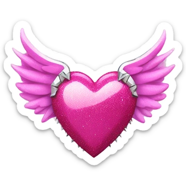 pink glittery heart with chrome spikes and angel wings sticker