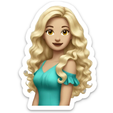 Blonde girl long wave hair Tiffany dress sticker