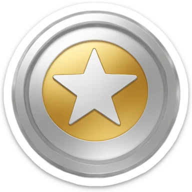Golden circular coin design. The coin features a bright white star icon in the center. The outer edge of the coin is shiny and detailed, while the inner surface is smooth with a minimalist star design. sticker