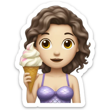 white mermaid with brunette hair eating ice cream sticker