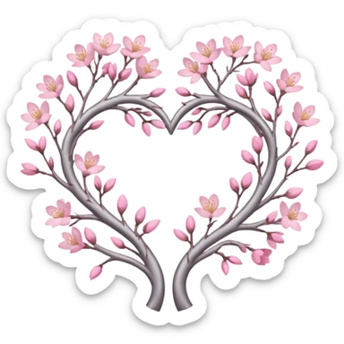 heart entwined with sakura branches and subtle silver details sticker