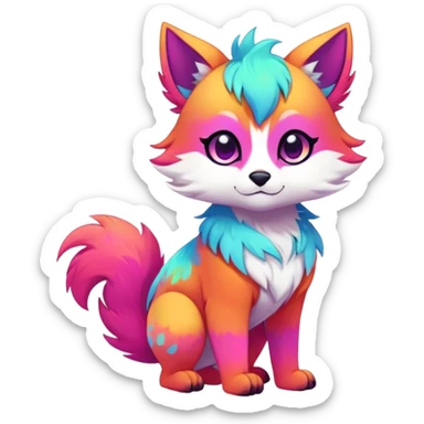 Anime-styled adorable Neon-colored multi-colored cool Falvie-Fionbri-creature-fursona, full body, with random markings sticker