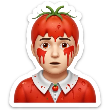 failed stage performer portrait, head and shoulders only, tomato splatters on face, embarrassed expression, torn theater costume collar, dramatic stage makeup, comedy tragedy vibe, 3D cartoon, mobile game icon style, clean background, no text, no watermark
 sticker