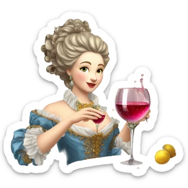 Rococo woman pouring wine from bottle into bejeweled glass  sticker