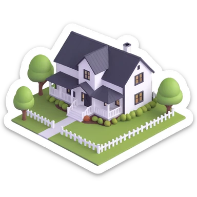 3d isometric modern farmhouse, white with black trim sticker