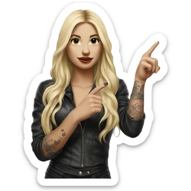 Blonde women with LONG HAIR, in Leather cloth, Body Covered with Tattoos, POINTING YOU FORWARD with her HAND with INDEX FINGER, Hyper Realistic sticker