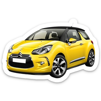 Yellow car Citroen DS3 with black roof like from car catalog  front left side sticker