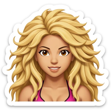 Cinematic Realistic Shakira Portrait Emoji, depicted as a dynamic charismatic pop icon with energetic movement and expressive features, rendered with vibrant textures and dynamic modern lighting that captures her global appeal. sticker