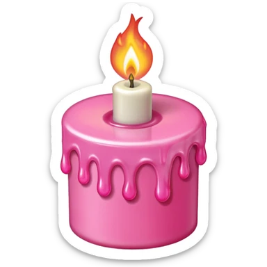 A drawing of a flaming pink candle that could be used at a romantic dinner table. The camera should be isometric at a 90-degree angle. sticker