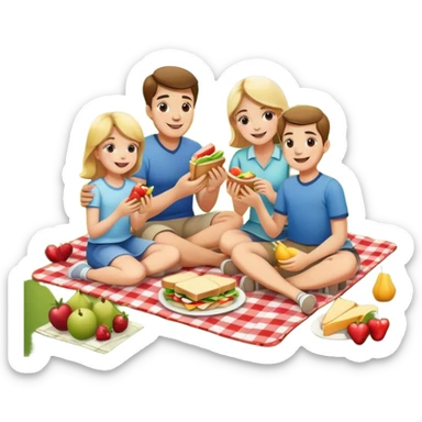 Family picnic with parents and children sitting on a blanket enjoying food outdoors sticker