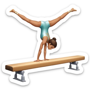 An artistic emoji of a professional sports acrobat performing a stunning balance pose on a narrow beam. The acrobat showcases perfect control, flexibility, and strength, executing an elegant handstand. The background features a bright gymnastics arena with spotlights. sticker