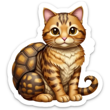 cinematic-[tortoise shell tabby cat]-realistic-full-body-sitting-emoji,-tail-curled-playfully-around-its-paws,-head-tilted-dramatically,-scruffy-[tortoise shell]-fur,-simplified-yet-realistic-focused-features,-highly-detailed,-glowing-with-an-almost-sarcastic-glow sticker