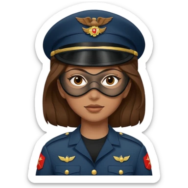 woman soldier with brown hair and wearing mask sticker