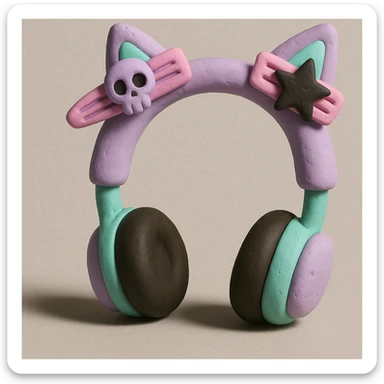 Add cute pastel goth hair clips to the cat ear headphones, keep the style and background as is. Maintain the original look and feel of the image. sticker