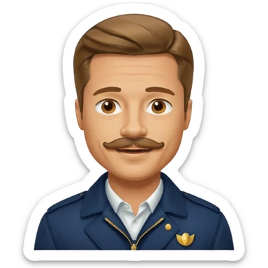 brad pitt with stache, wear navy jacket sticker