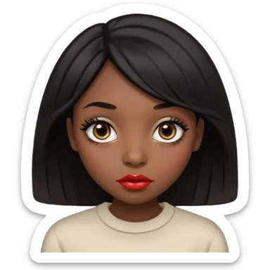 Dark skin gurl with black hair, big lips m, dark brown eye, octagon face shape and chinky eyes no red lipstick  sticker