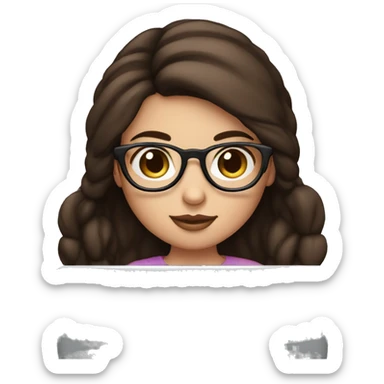 Girl with dark brown bun hair chinky eyes with glasses and white skin hold macbook sticker
