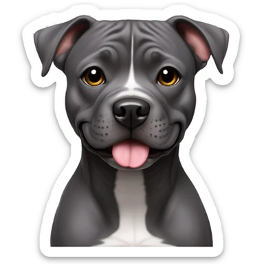 With no tounge Cute small dark grey staffordshire terrier not only face, full body  sticker