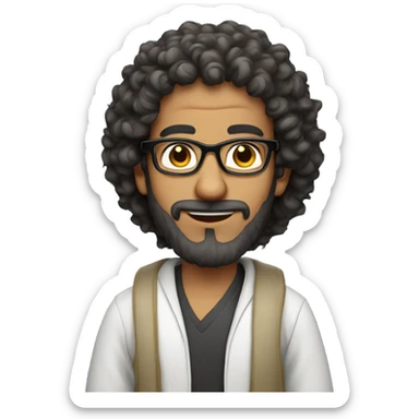 Arab man, curly and frizzy hair, glasses, sticker