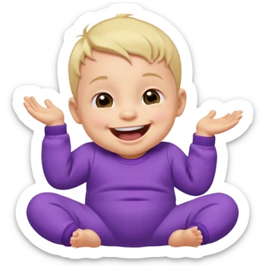 A baby wearing a purple onesie, laughing joyfully. sticker