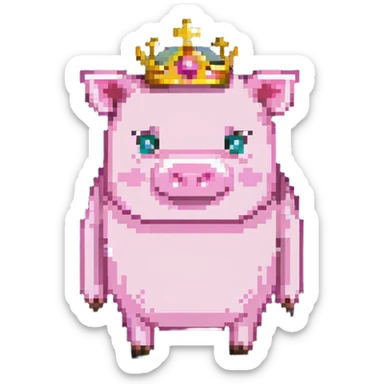 minecraft pig full body pink blocky animal with square head wearing a crown sticker