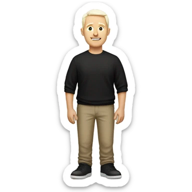 White man in a black t-shirt with white and beige inscription "re:Bro" sticker