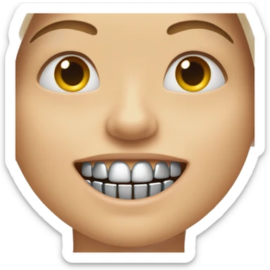 person with metal line braces on white teeth smiling sticker