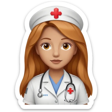 nurse with long dark strawberry blonde hair with brown eyes sticker