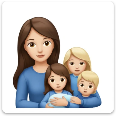 Brunette lady with toddler little girl with long brown hair and 1 year old boy with blonde hair sticker